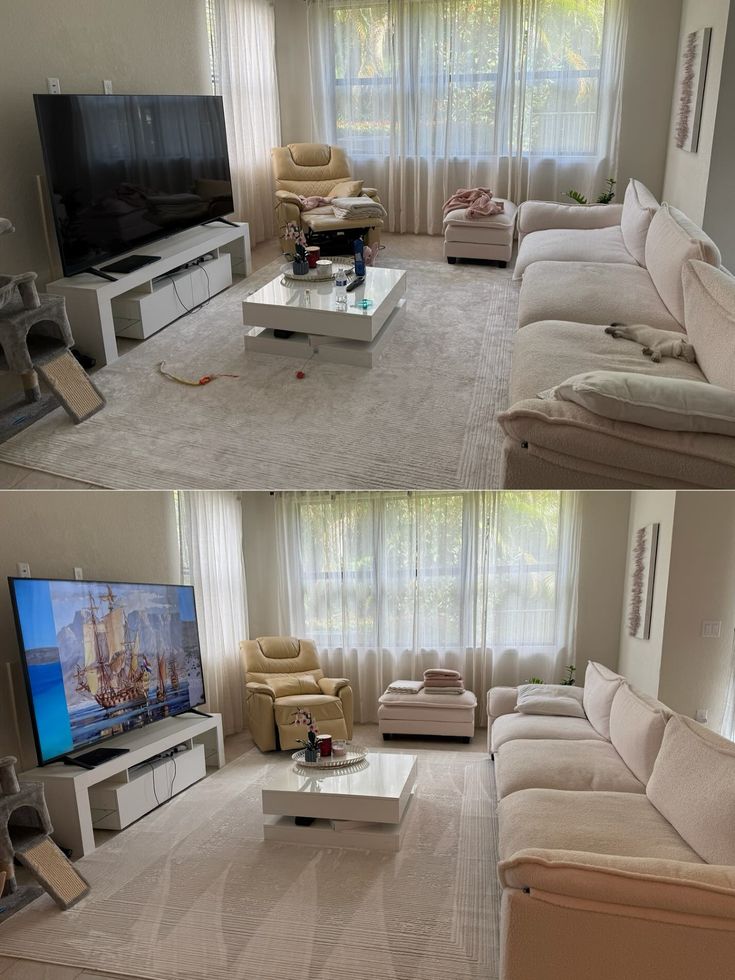 Living room before and after cleaning by Golden Touch