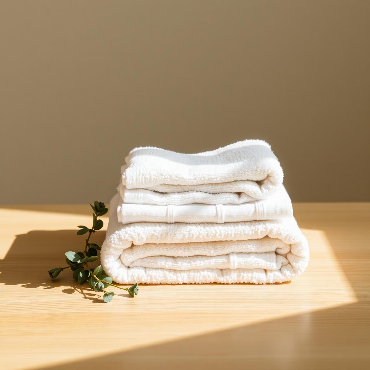 Neatly folded plush white towels